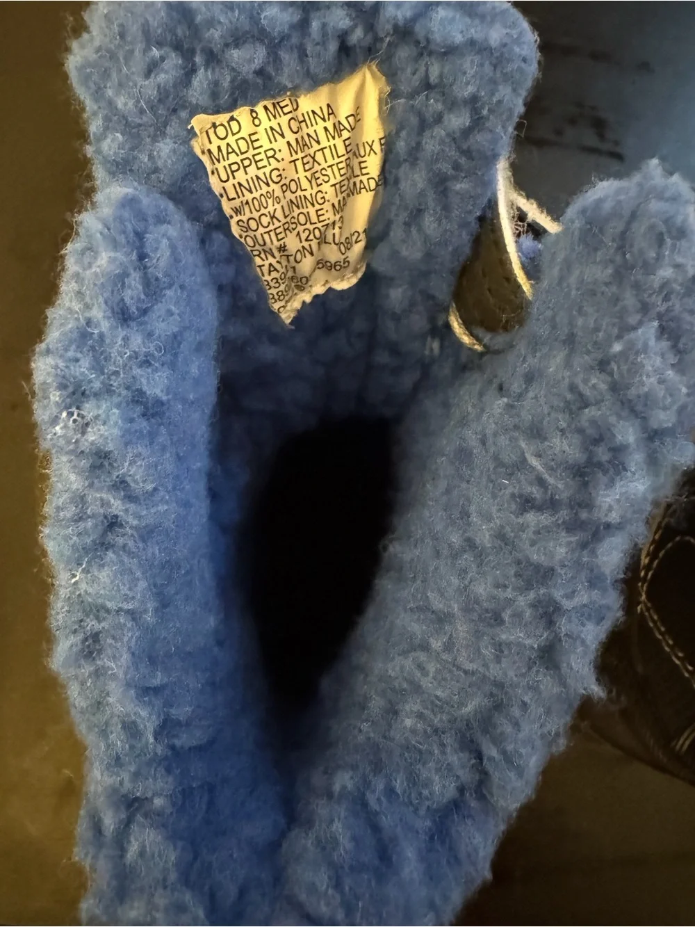 Children's Black Winter Boots with Blue Plush Lining